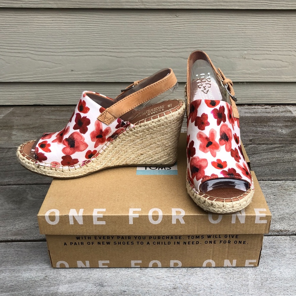 TOMS Monica Poppy Watercolor Platform Wedge - Picture 2 of 6